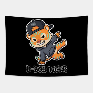 B-Boy Tiger T-Shirt | Hip-Hop Streetwear Animal Graphic Tee | Urban Breakdance Style Tapestry