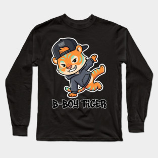 B-Boy Tiger T-Shirt | Hip-Hop Streetwear Animal Graphic Tee | Urban Breakdance Style Long Sleeve T-Shirt