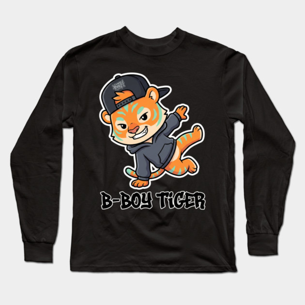 B-Boy Tiger T-Shirt | Hip-Hop Streetwear Animal Graphic Tee | Urban Breakdance Style Long Sleeve T-Shirt by Muhammad Naveed Khan
