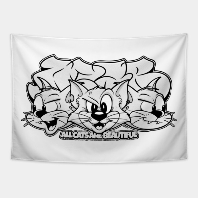 All Cats Are Beautiful - Pastel Graffiti Cat Tapestry by Wrong