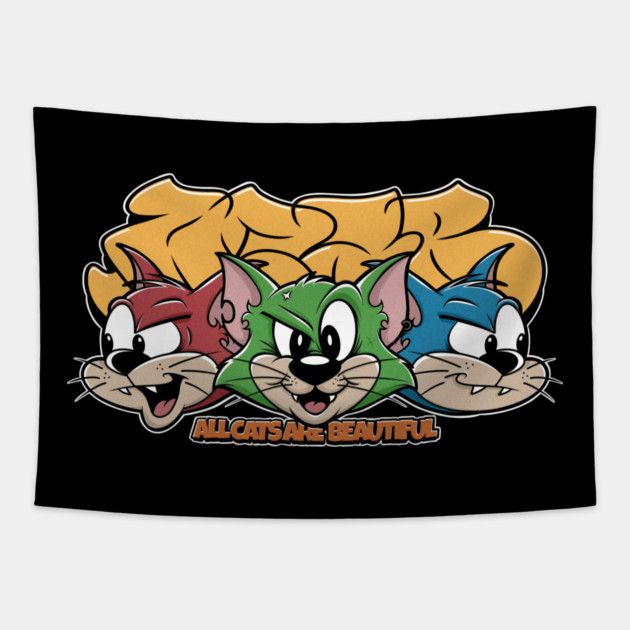 All Cats Are Beautiful - Graffiti Punk Cat Streetwear Tapestry by Wrong