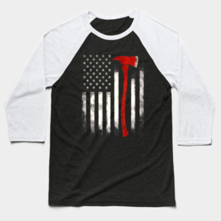 Wildland Firefighter Axe Us Usa American Flag Patriotic Baseball T-Shirt