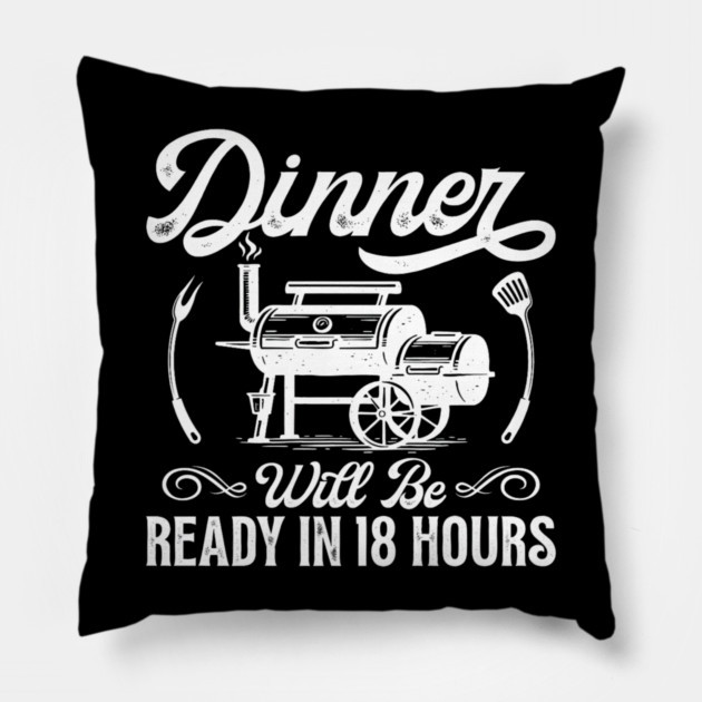 Funny BBQ Men Smoking Meat Smoker Grilling Barbecue Pillow by yangho