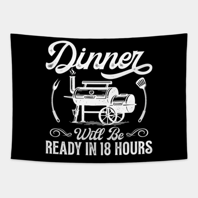 Funny BBQ Men Smoking Meat Smoker Grilling Barbecue Tapestry by yangho