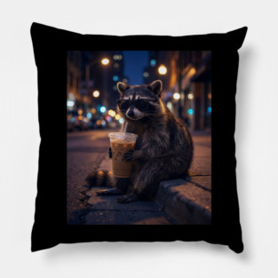 raccoon-drinking-iced-coffee Pillow