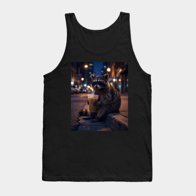 raccoon-drinking-iced-coffee Tank Top by Creatifly Graphic Tees