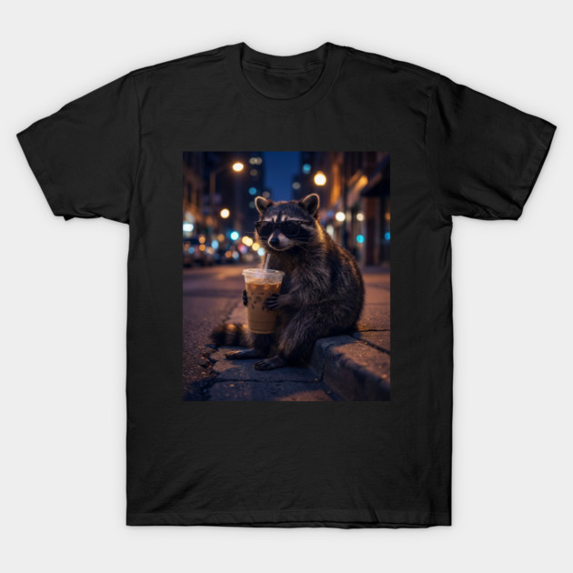 raccoon-drinking-iced-coffee T-Shirt by Creatifly Graphic Tees