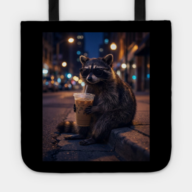 raccoon-drinking-iced-coffee Tote by Creatifly Graphic Tees