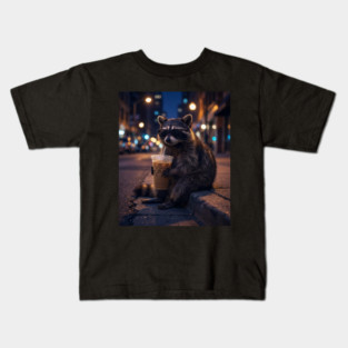 raccoon-drinking-iced-coffee Kids T-Shirt