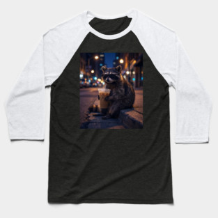 raccoon-drinking-iced-coffee Baseball T-Shirt