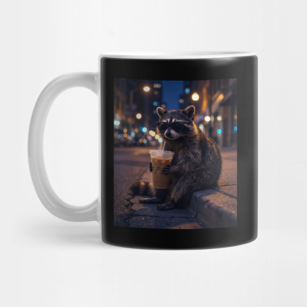 raccoon-drinking-iced-coffee by Creatifly Graphic Tees