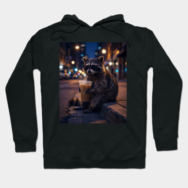 raccoon-drinking-iced-coffee Hoodie by Creatifly Graphic Tees