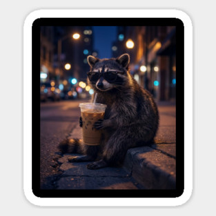 raccoon-drinking-iced-coffee Sticker