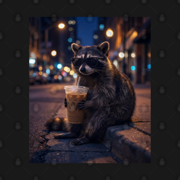 raccoon-drinking-iced-coffee by Creatifly Graphic Tees