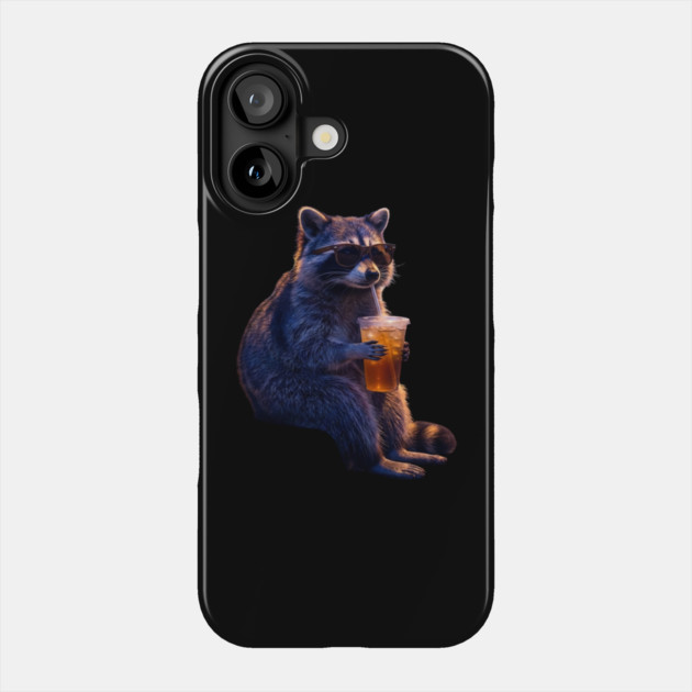 raccoon-drinking-iced-coffee Phone Case by Creatifly Graphic Tees