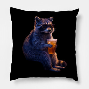 raccoon-drinking-iced-coffee Pillow