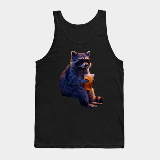 raccoon-drinking-iced-coffee Tank Top by Creatifly Graphic Tees