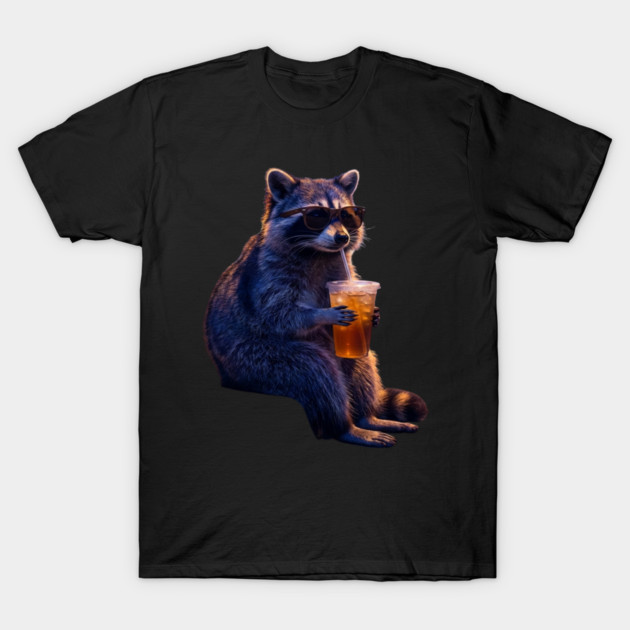 raccoon-drinking-iced-coffee T-Shirt by Creatifly Graphic Tees