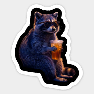raccoon-drinking-iced-coffee Sticker