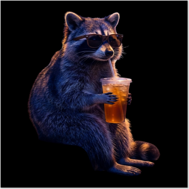 raccoon-drinking-iced-coffee Wall Art by Creatifly Graphic Tees