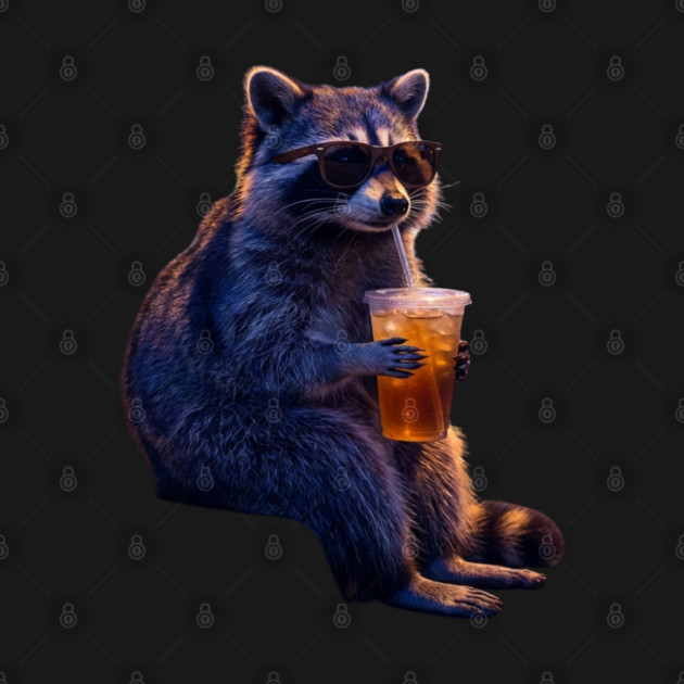 raccoon-drinking-iced-coffee by Creatifly Graphic Tees