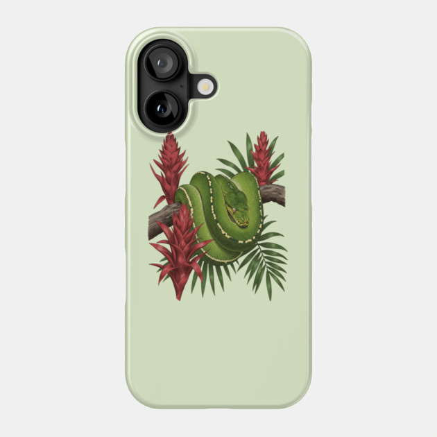 Green Tree Python in Lush Jungle Foliage Phone Case by BirdsnStuff
