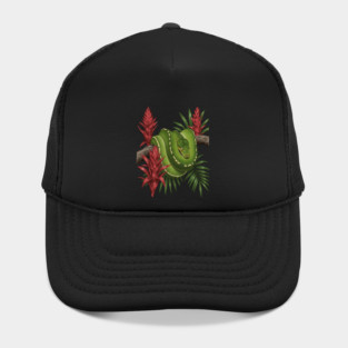 Green Tree Python in Lush Jungle Foliage Hat
