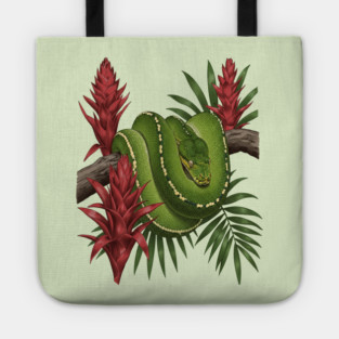 Green Tree Python in Lush Jungle Foliage Tote