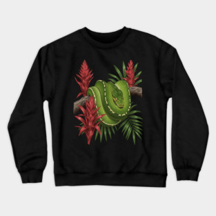 Green Tree Python in Lush Jungle Foliage Crewneck Sweatshirt