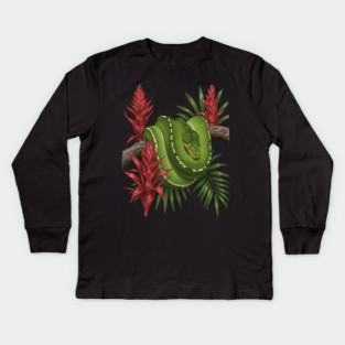 Green Tree Python in Lush Jungle Foliage Kids Long Sleeve T-Shirt