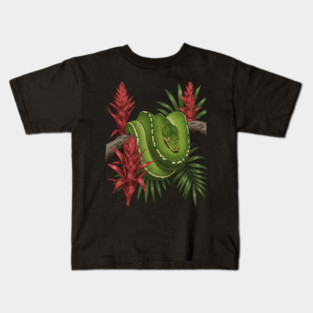 Green Tree Python in Lush Jungle Foliage Kids T-Shirt