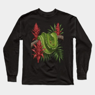 Green Tree Python in Lush Jungle Foliage Long Sleeve T-Shirt