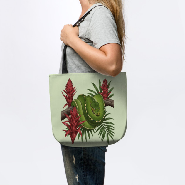 Green Tree Python in Lush Jungle Foliage by BirdsnStuff