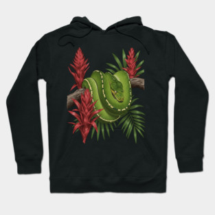 Green Tree Python in Lush Jungle Foliage Hoodie