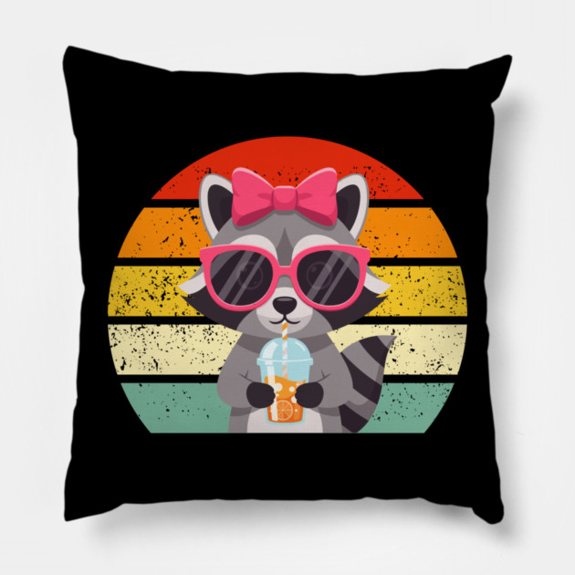raccoon-drinking-iced-coffee Pillow by Creatifly Graphic Tees