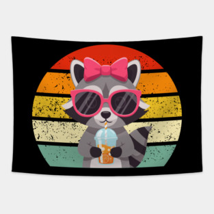 raccoon-drinking-iced-coffee Tapestry