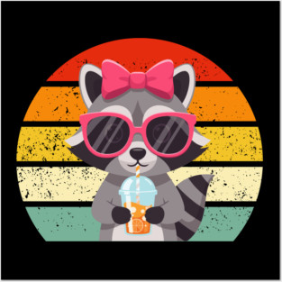raccoon-drinking-iced-coffee Posters and Art