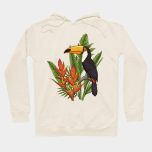Tropical Toucan With Heliconia Jungle Flowers Hoodie