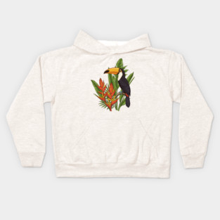 Tropical Toucan With Heliconia Jungle Flowers Kids Hoodie