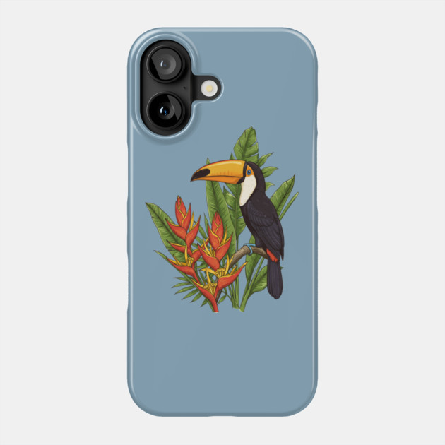 Tropical Toucan With Heliconia Jungle Flowers Phone Case by BirdsnStuff