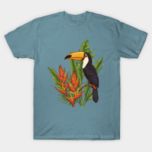 Tropical Toucan With Heliconia Jungle Flowers T-Shirt