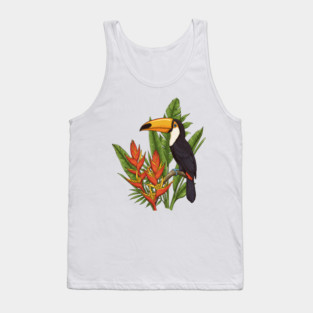Tropical Toucan With Heliconia Jungle Flowers Tank Top