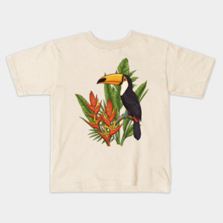 Tropical Toucan With Heliconia Jungle Flowers Kids T-Shirt