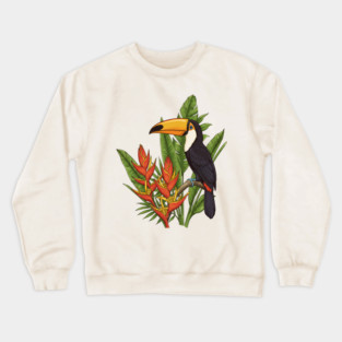 Tropical Toucan With Heliconia Jungle Flowers Crewneck Sweatshirt