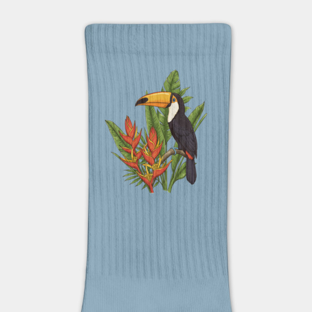 Tropical Toucan With Heliconia Jungle Flowers by BirdsnStuff