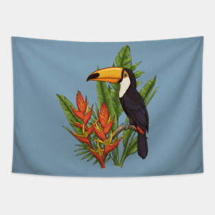 Tropical Toucan With Heliconia Jungle Flowers Tapestry