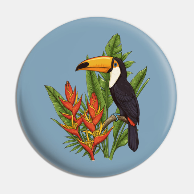 Tropical Toucan With Heliconia Jungle Flowers Pin by BirdsnStuff