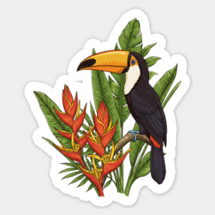 Tropical Toucan With Heliconia Jungle Flowers Magnet