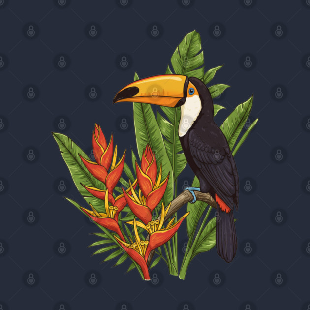 Tropical Toucan With Heliconia Jungle Flowers by BirdsnStuff