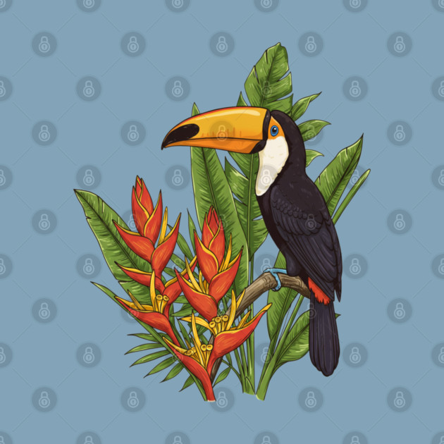 Tropical Toucan With Heliconia Jungle Flowers by BirdsnStuff